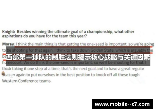 西部第一球队的制胜法则揭示核心战略与关键因素