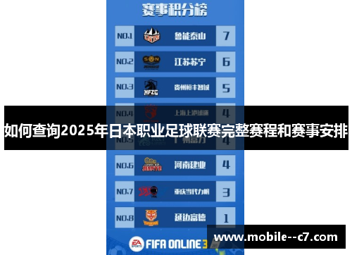 如何查询2025年日本职业足球联赛完整赛程和赛事安排